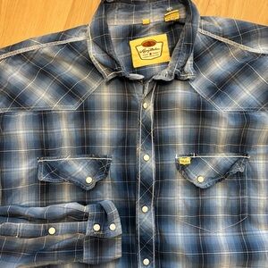 Larry Mahan Shirt Mens XXL Blue Plaid Western Pearl Snap Cowboy Long Sleeve